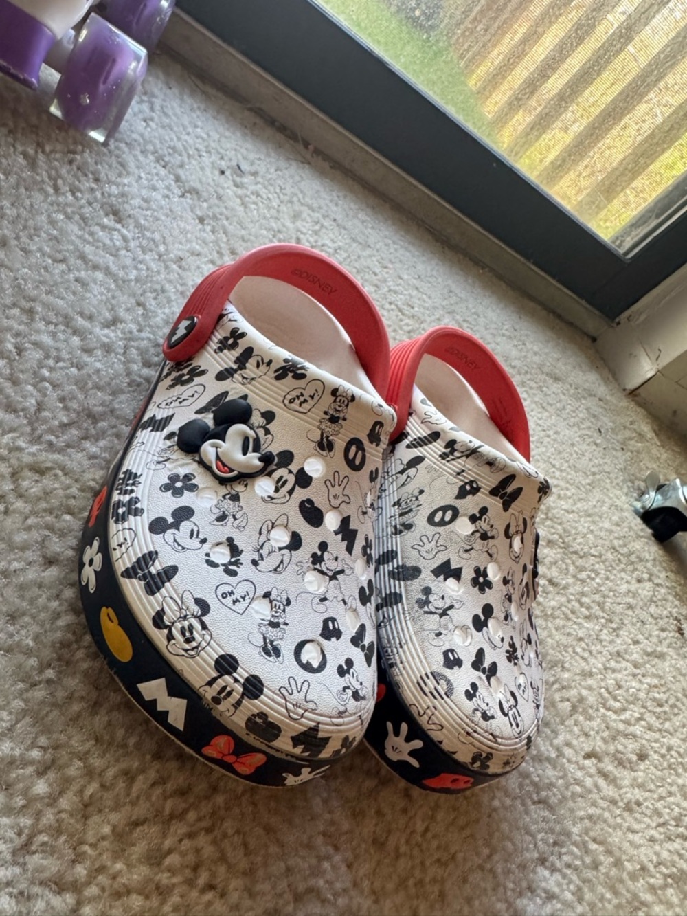 Disney Kids Mickey Print White Clogs with Red Strap